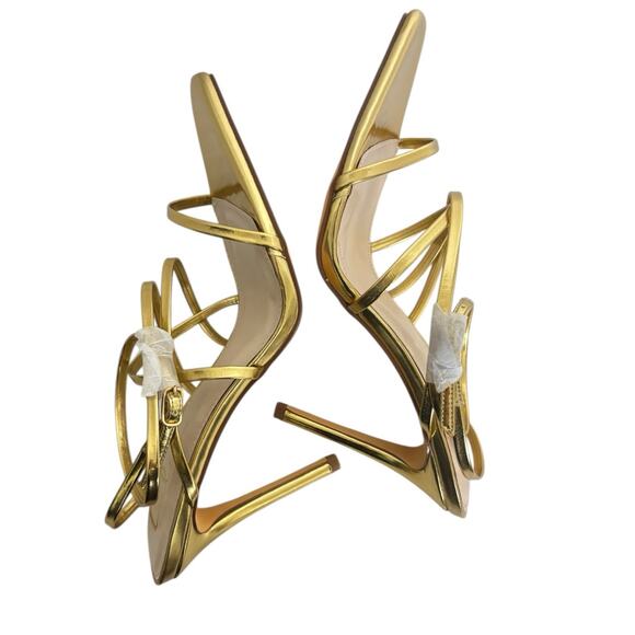 Lulus Sanga Gold Metallic Strappy Stiletto Heel Sandals NEW Size 7.5 - Picture 5 of 10